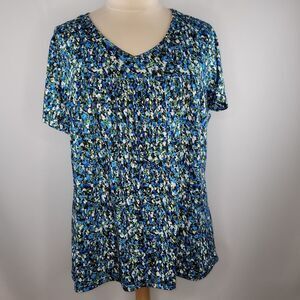 Wesso Blue Floral Short‎ Sleeved Blouse
